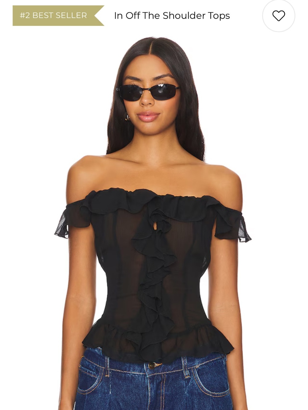 Lioness Off-the-Shoulder Black Ruffle fairy Top - Picture 2 of 9
